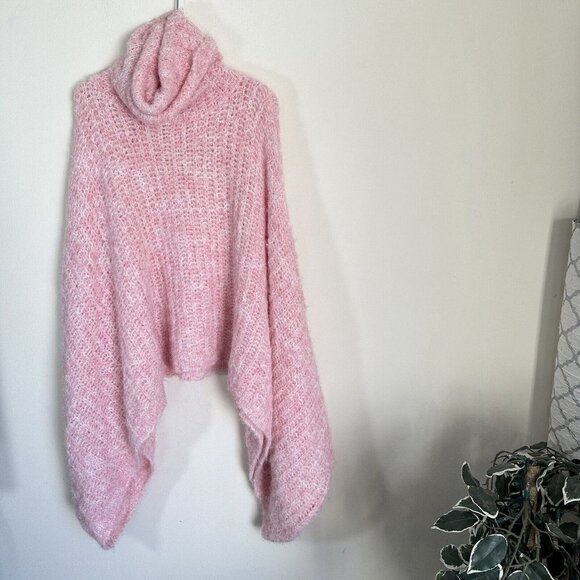 Anthropologie Funnel Turtleneck Neck Poncho One Size Knit Soft Pink Oversized - Picture 5 of 10
